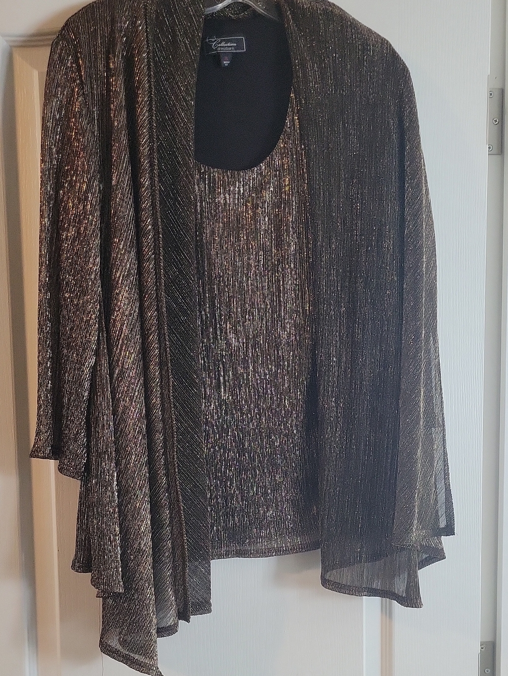 Collective Concepts Metallic Bronze-Black Sheer Open-Front Cardigan & Tank Set